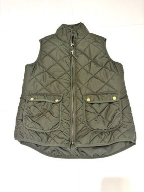 Thread & Supply Olive Green Quilted Vest with Gold Zipper Detail